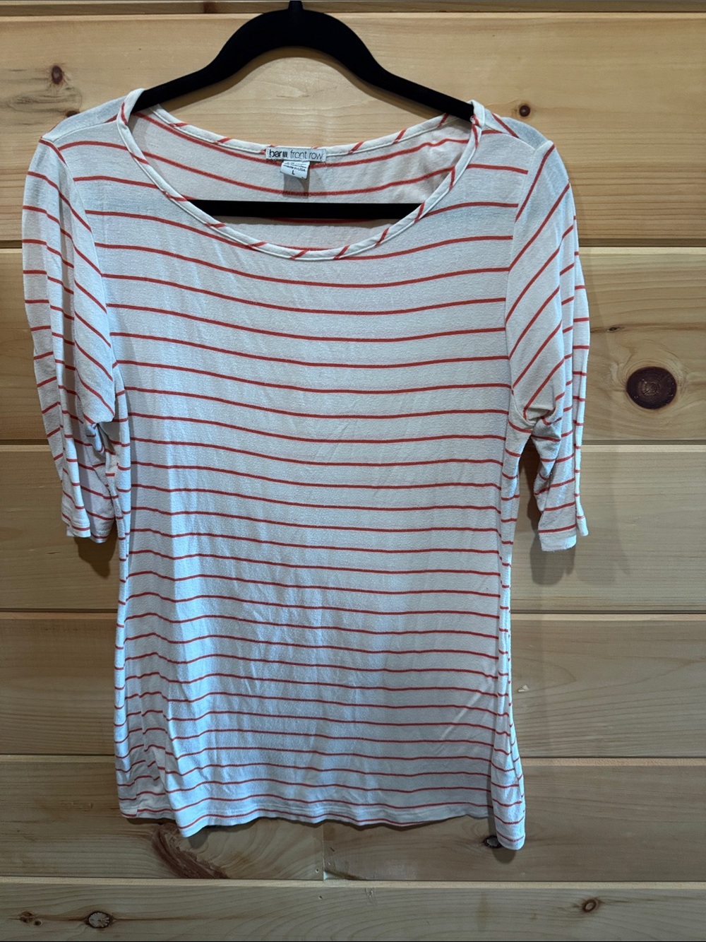White Top with Coral Stripes - Short Sleeve